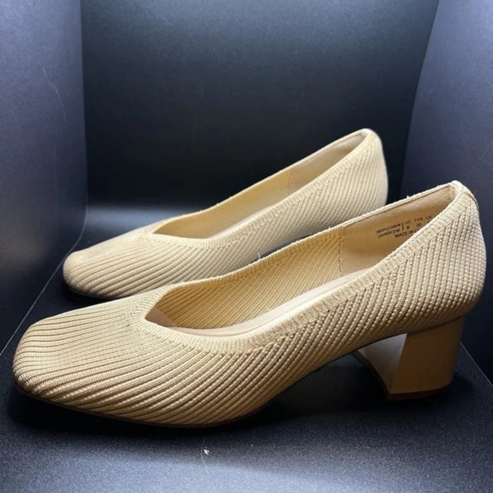 BURUDANI Low Chunky Block Heel Square Toe Knit Wedding Dress‎ Pump Shoes Sz 8